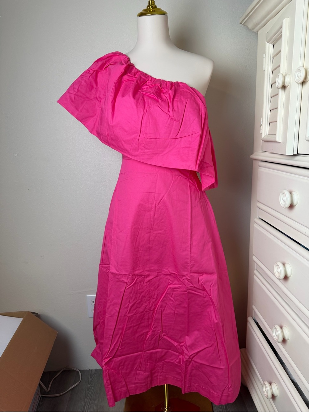 Sugarlips One-Shoulder Ruffle Midi Dress in Hot Pink